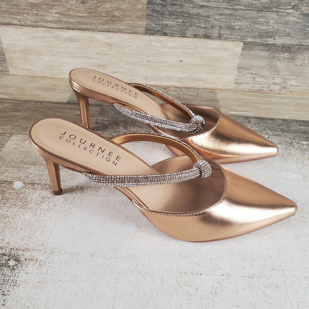 Journee Collection Lunna Womens Mule Sz 8.5 Gold Pointed Toe Slip On Stiletto